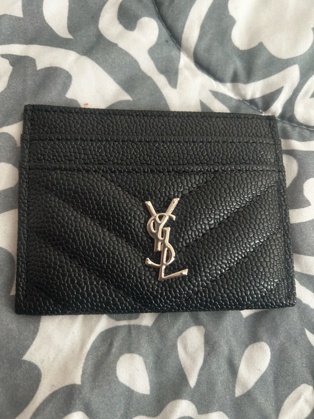 Black Quilted Chevron Card Case with Silver Monogram - Picture 3 of 7